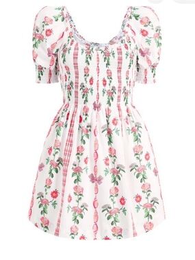 Nap dress White Floral Smocked Puff-Sleeve Dress